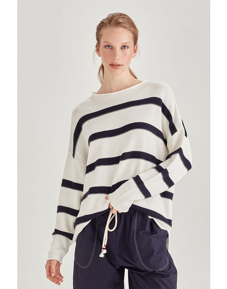 Dallas Stripe Sweater (White/Navy)