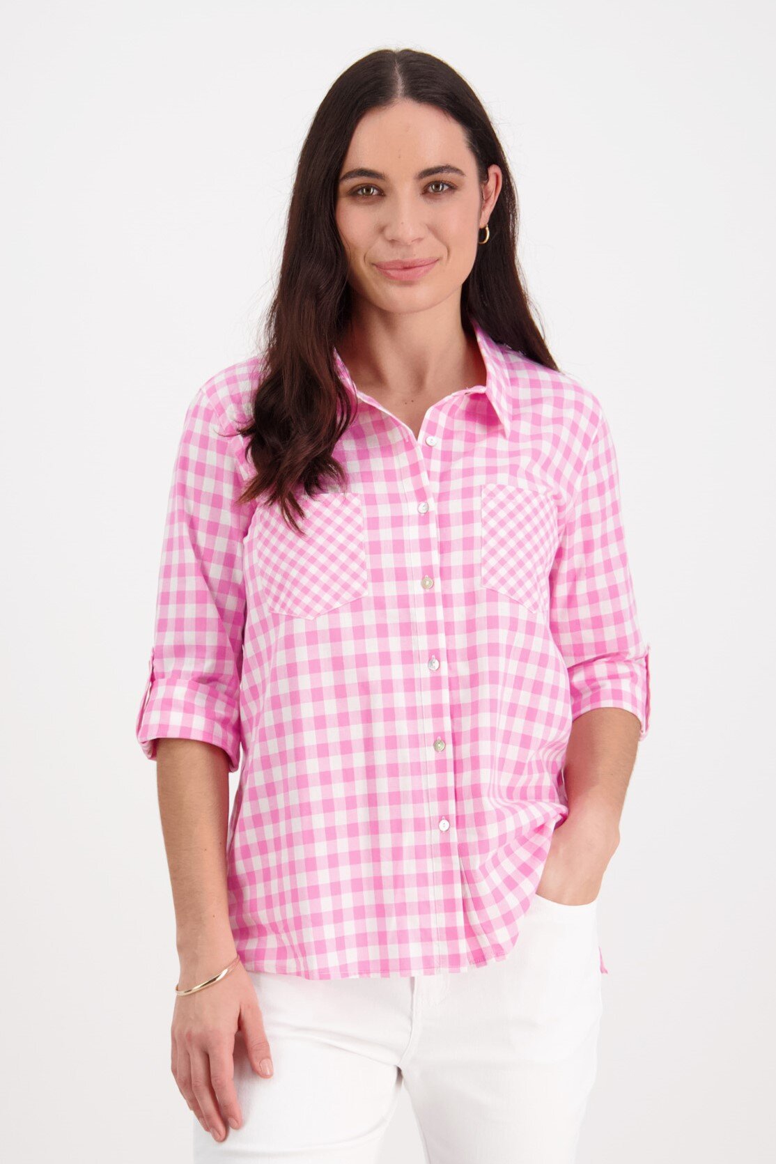 Button Front Gingham Shirt (Bubblegum Check) - Labels-Vassalli : Just ...