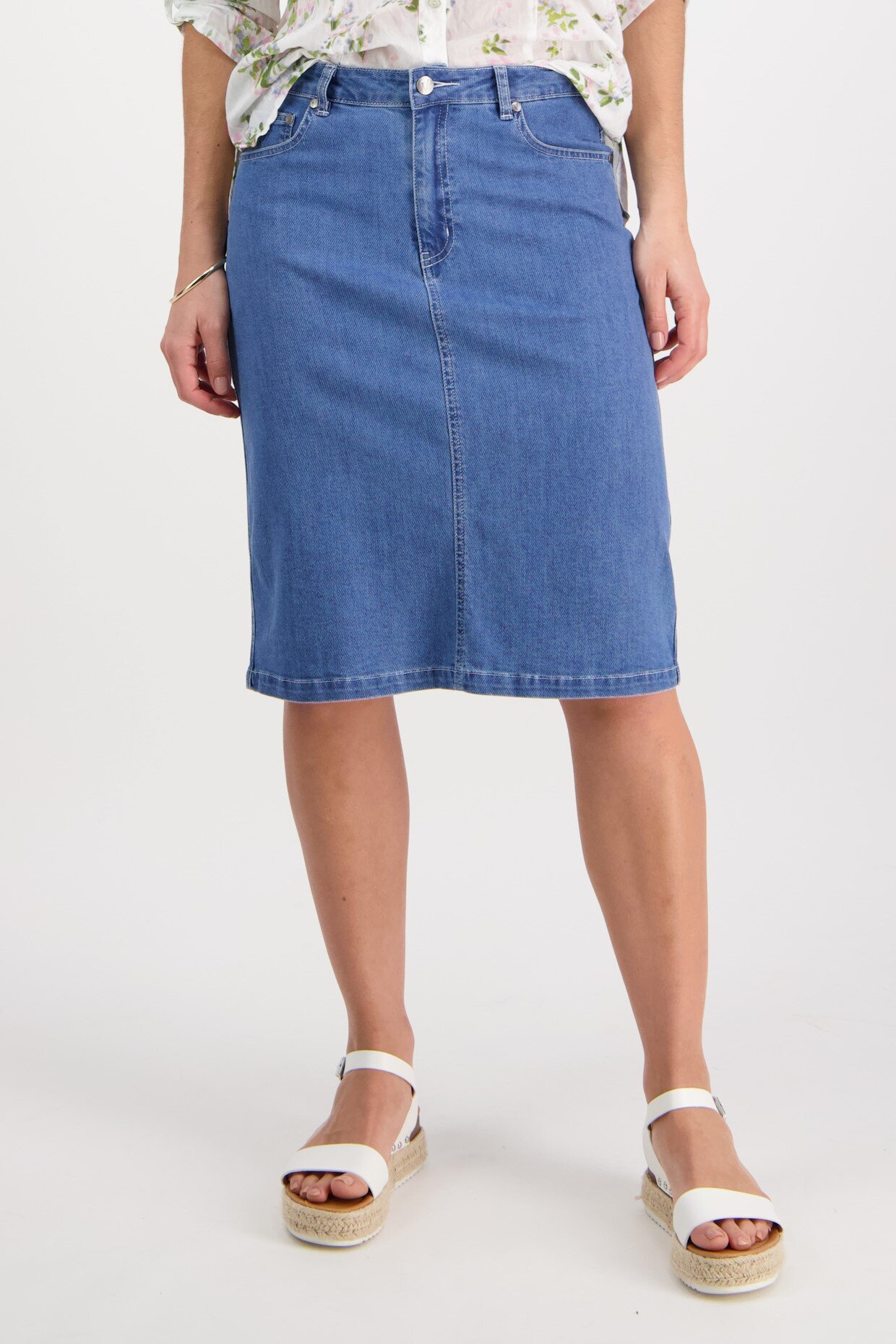 Mid length denim skirt nz 2025