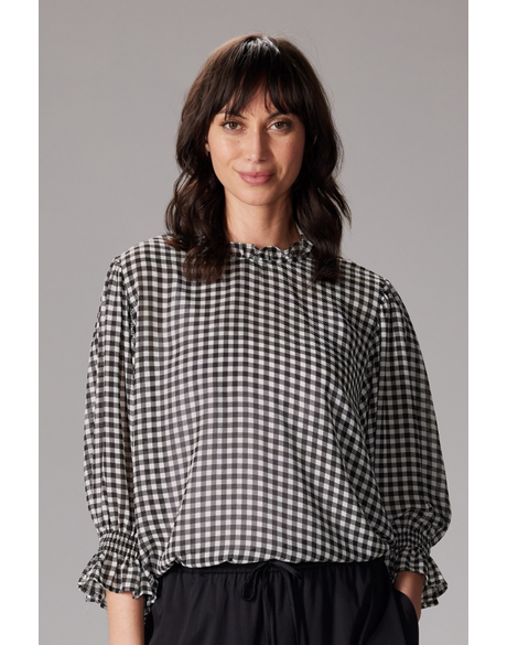 Christa Top - Black & White Gingham
