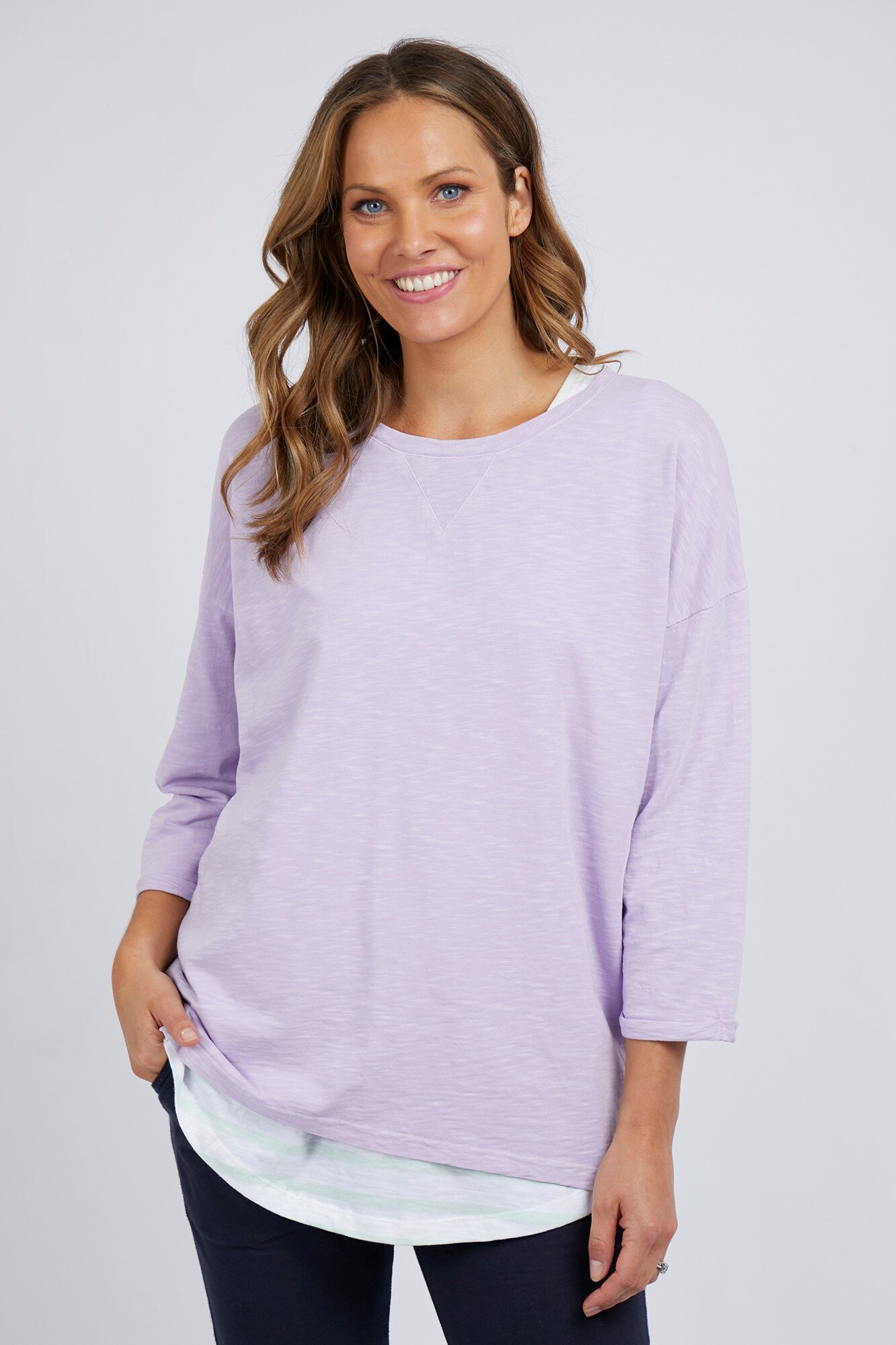 Annie 3/4 Sleeve Tee in Purple