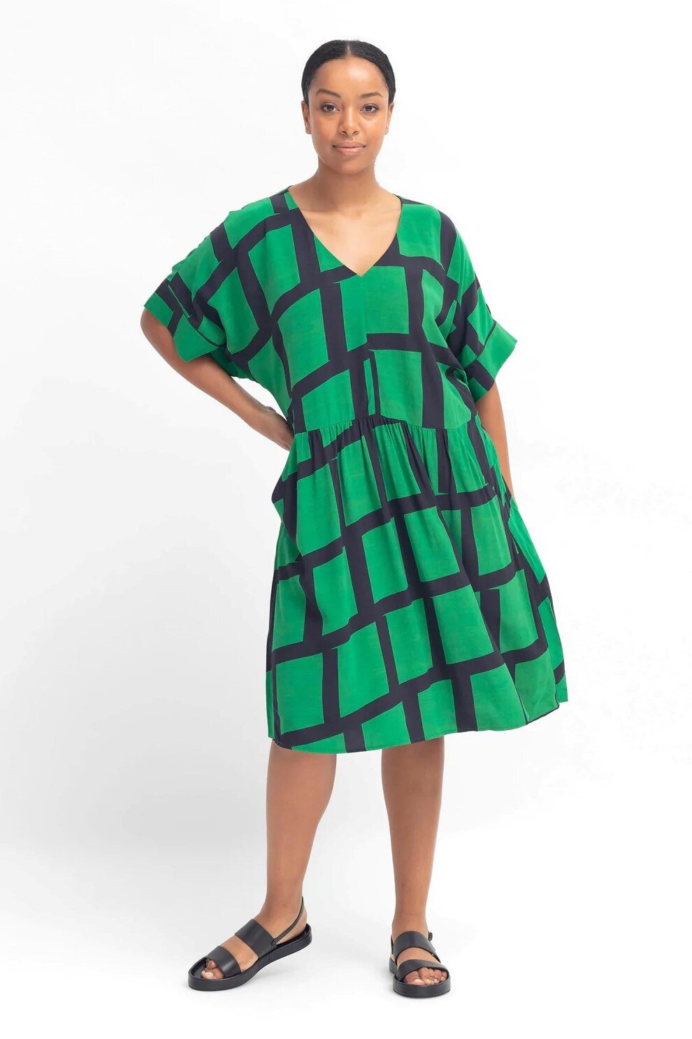 Lento Dress (Cedar Green/Black Alskar Print) - Dresses : Just Looking - Elk  S22