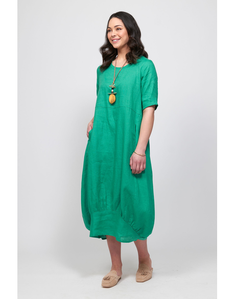 4 Ply Silk Long Sleeve Cocoon Dress in Green main image 1