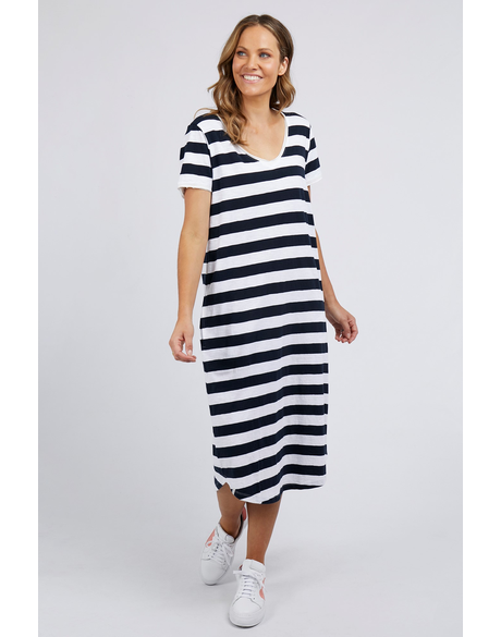 Maeve Midi Stripe Dress (Navy/White Stripe)