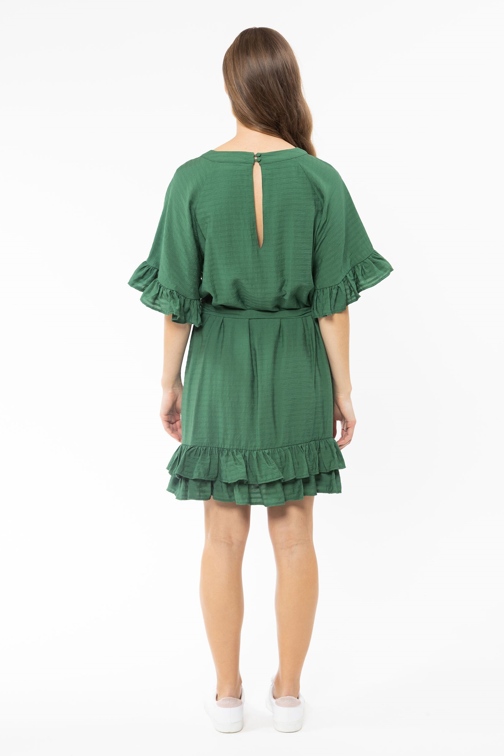 Botanical Ruffle Dress (Emerald) - Dresses : Just Looking - Leila + Luca  S22 Sale S22