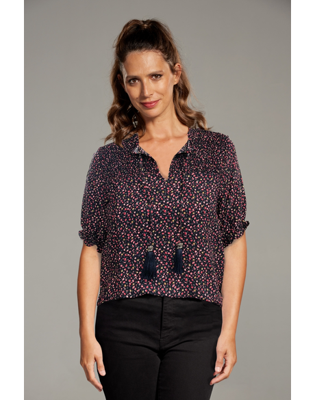 Milan S/S Shirred Top (Floral Ditsy)