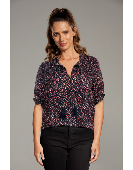 Milan S/S Shirred Top (Floral Ditsy)