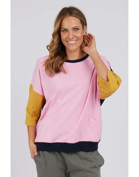 Mazie Colour Block Sweat (Sherbet Pink/Mustard/Navy)