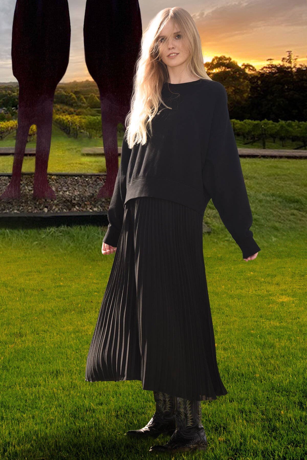 black pleated dress Black Ribbed Off Shoulder Fold Down Neck Pleated Skirt Midi Dress *FINAL  SALE*