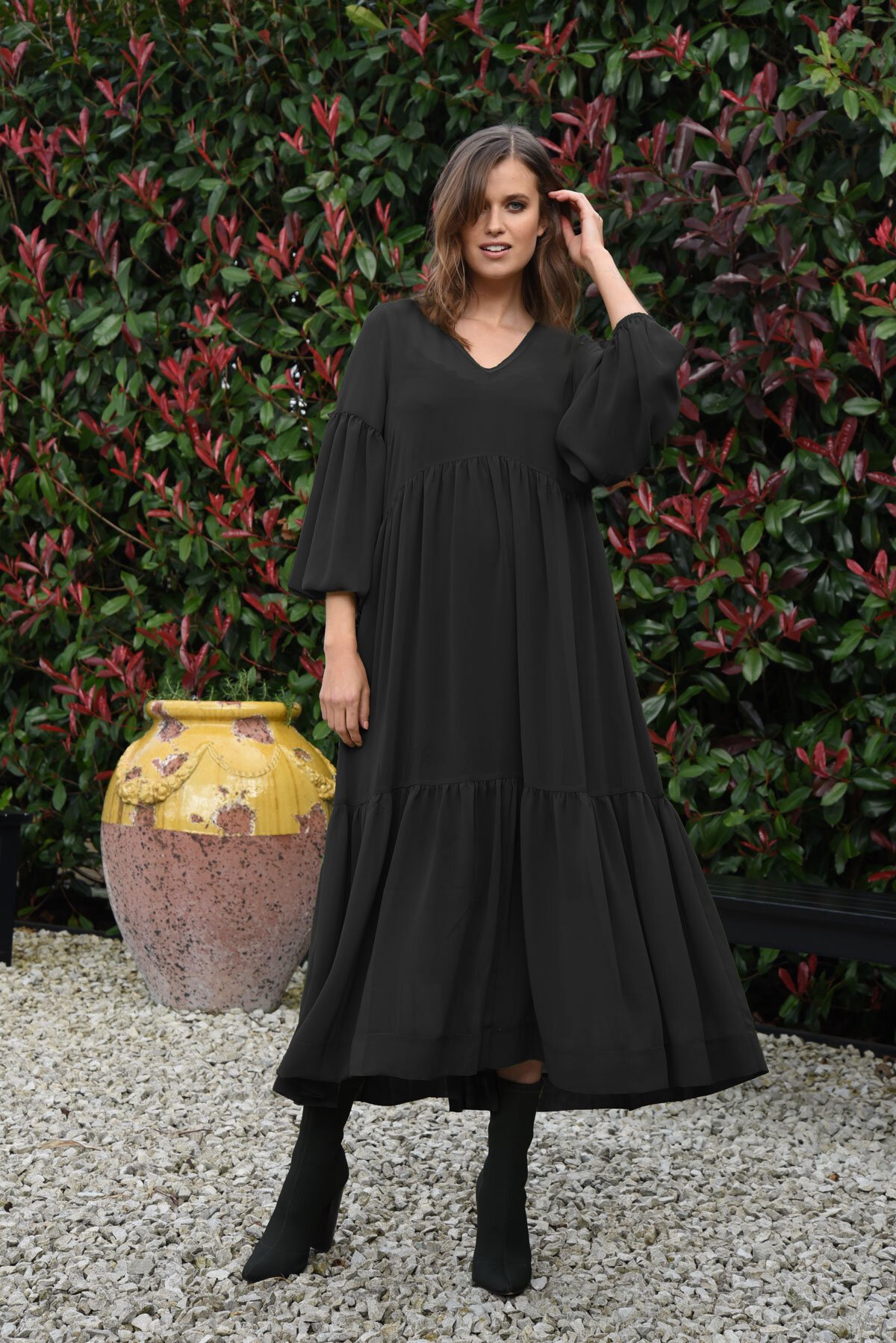 swept away black long sleeve maxi dress