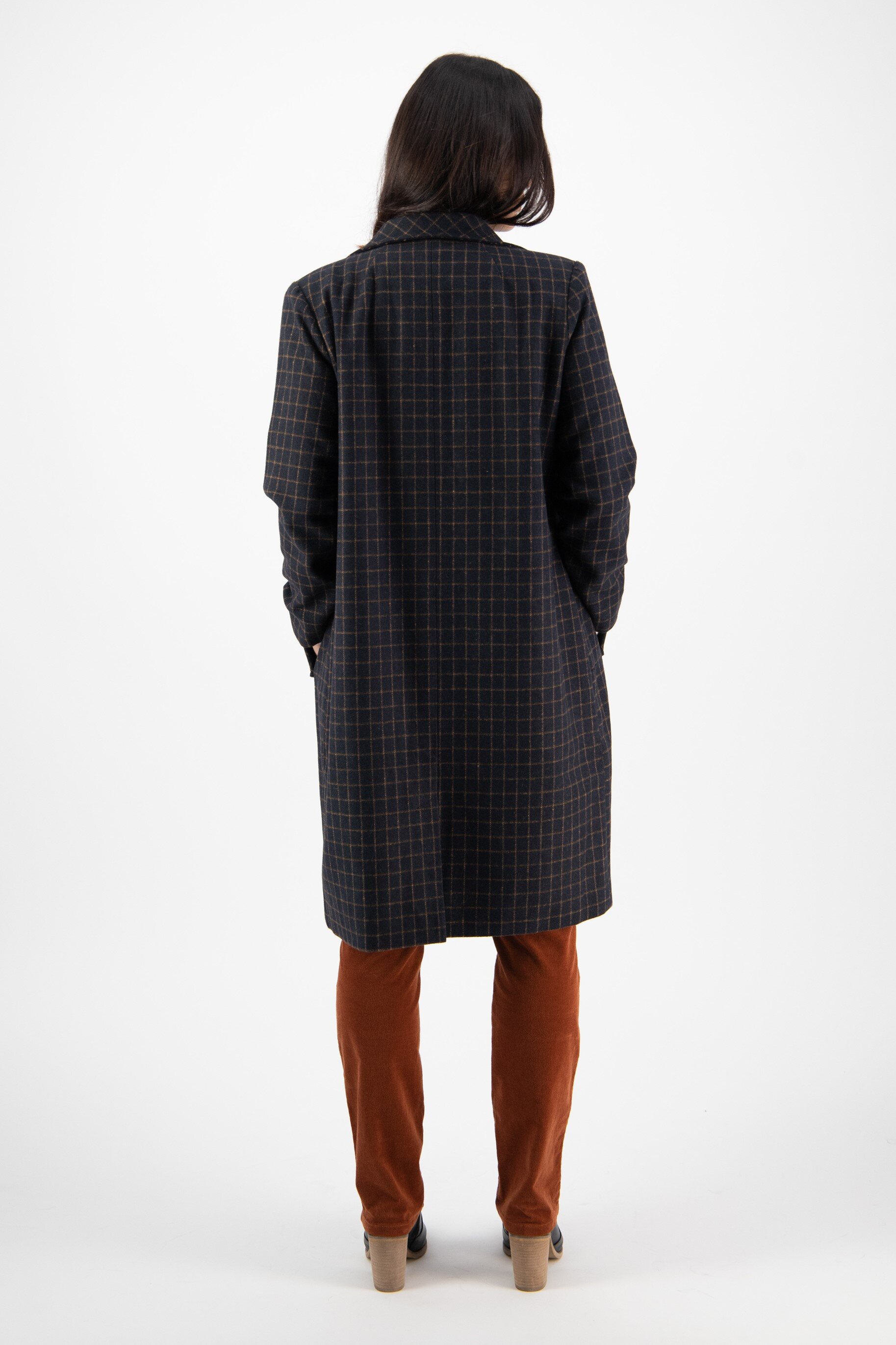 Longline Coat with Lining (Navy Check) Jackets / Coats Just Looking Vassalli W23