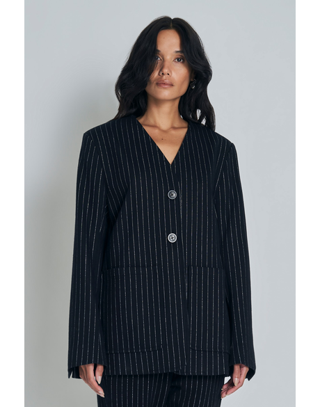 Stella Blazer (Black/Silver Pinstripe)