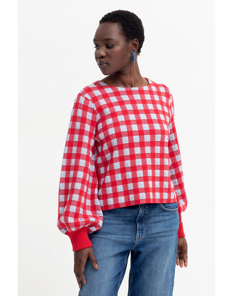 Karo Sweater (Red/Powder Blue Gingham)