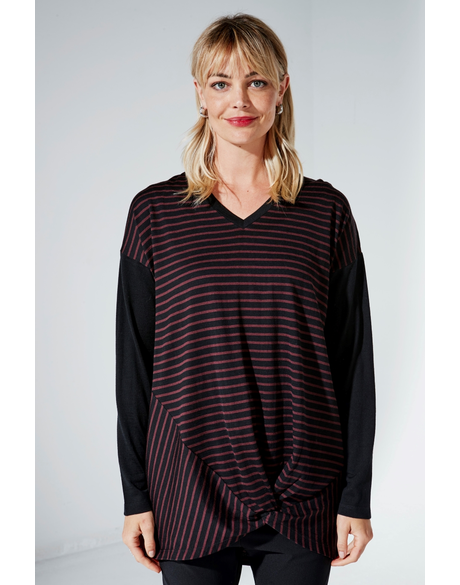 Amiens Merino Striped Tunic (Black/Chestnut)