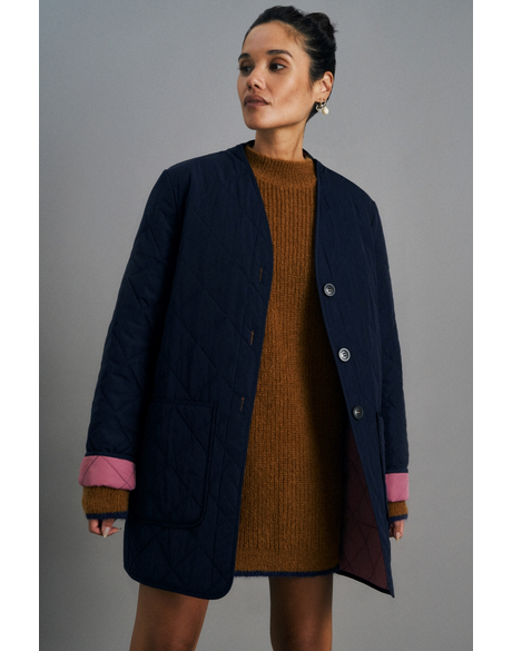 Quilted Jacket (Navy/Blush)