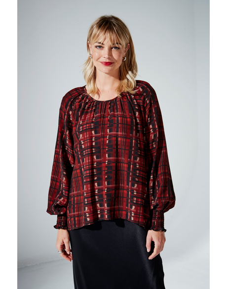 Lourdes Shirred Top (Red Print)