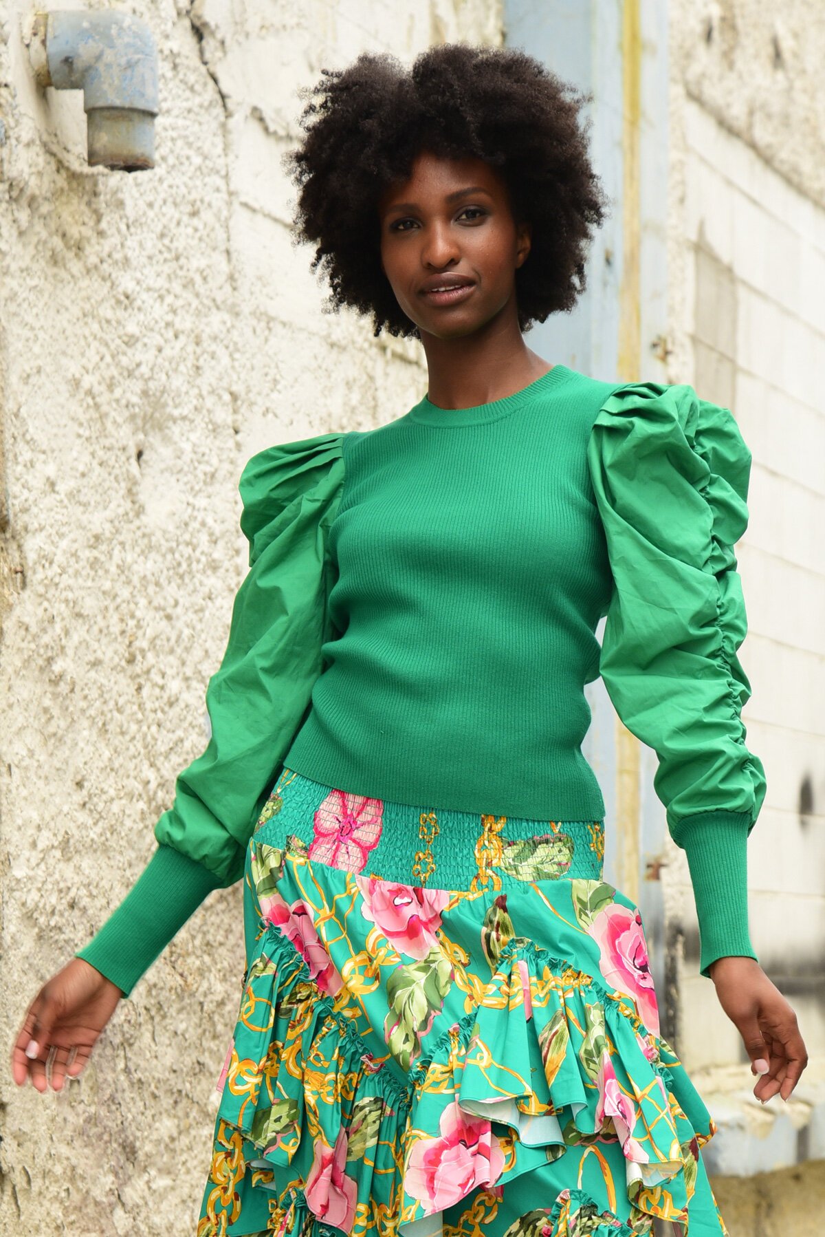 Green puff sleeve sale shirt