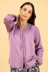 V Neck Top w Front Frill & Neck Ties (Grape)