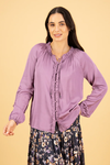 V Neck Top w Front Frill & Neck Ties (Grape)