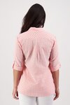 Button Front Shirt w/ Tab Sleeve (Coral Check)