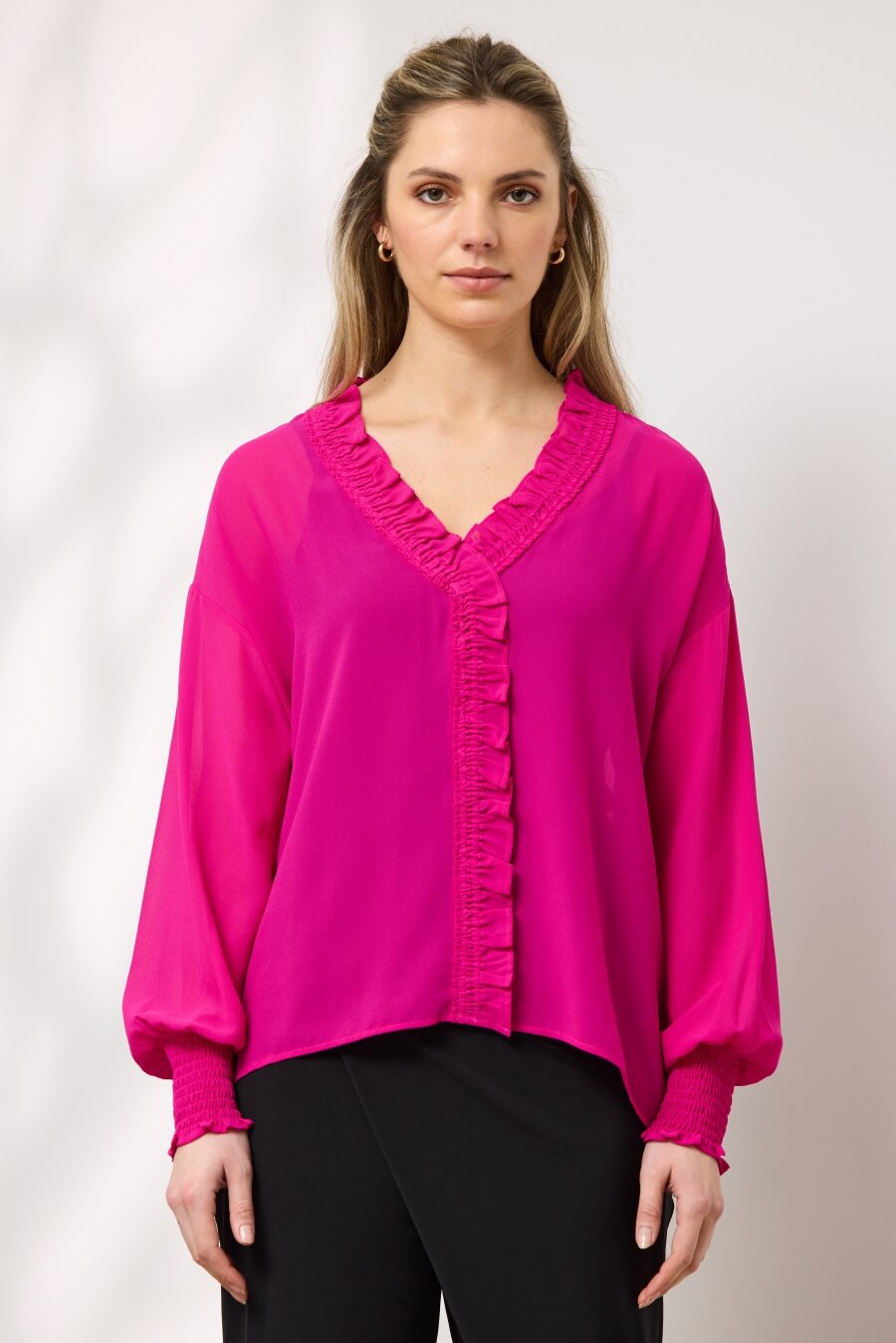 Women Raspberry Top Hera Ruffle Top (Raspberry) - Tops : Just Looking - Duo S23 SALES23