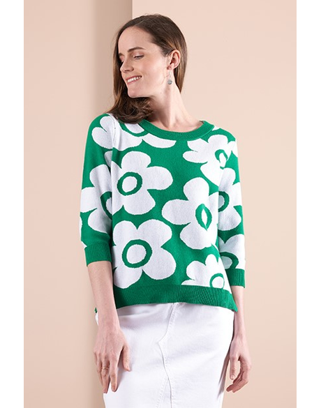Jumper - Boxy, Floral (Green/White)