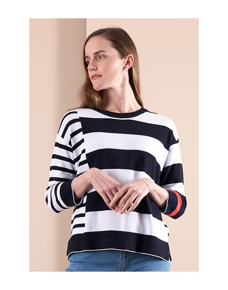 Sweater - Boxy, Stripes (True Navy/White/Coral) - Labels-Foil : Just ...