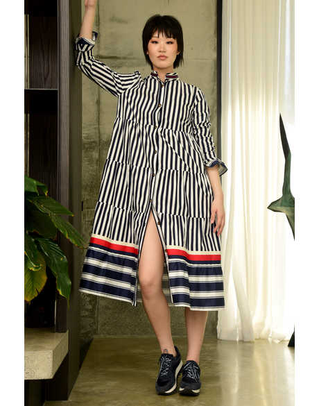Watch Out For The Ruffle Dress (Navy Stripe)