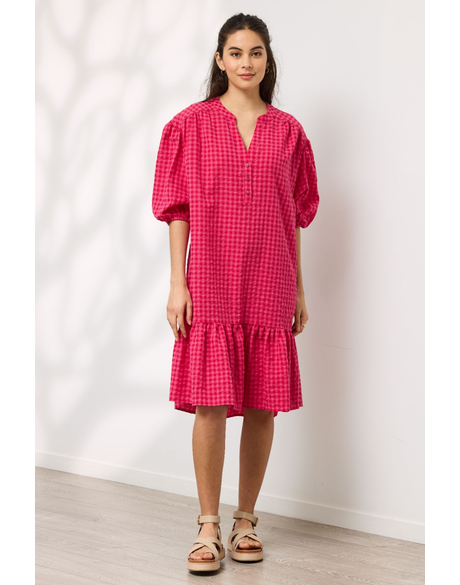 Seersucker Check Dress (Raspberry)