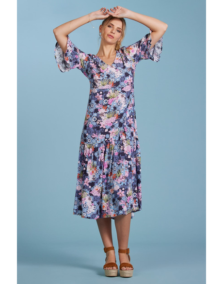 Starburst Midi Dress (Navy Multi)