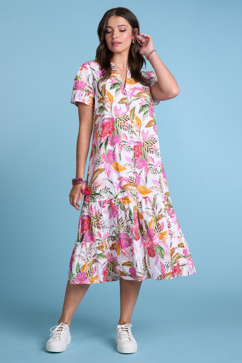 white christmas dresses Club Tropicana Multi Tropical Leaf Cowl Neck Ruched Back Midi Dress main image 1