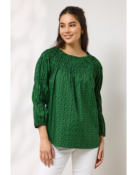 Juno Shirred Top (Geo Print)