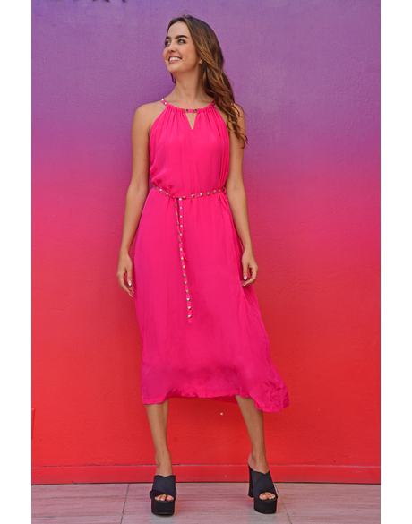 Neck Point Dress (Hot Pink)