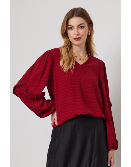 Bijou Ruffle Sleeve Top (Brick Red)