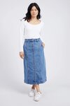 Florence Button Thru Denim Skirt (Mid Blue Denim)