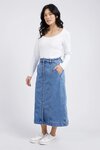 Florence Button Thru Denim Skirt (Mid Blue Denim)