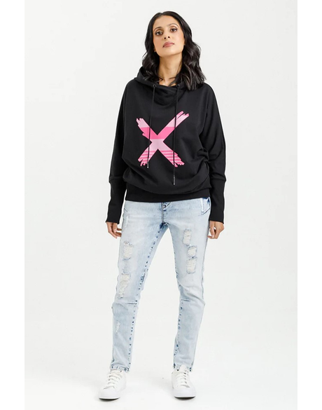 Ellen Hoodie (Black W/ Irregular Stripe Pink X)