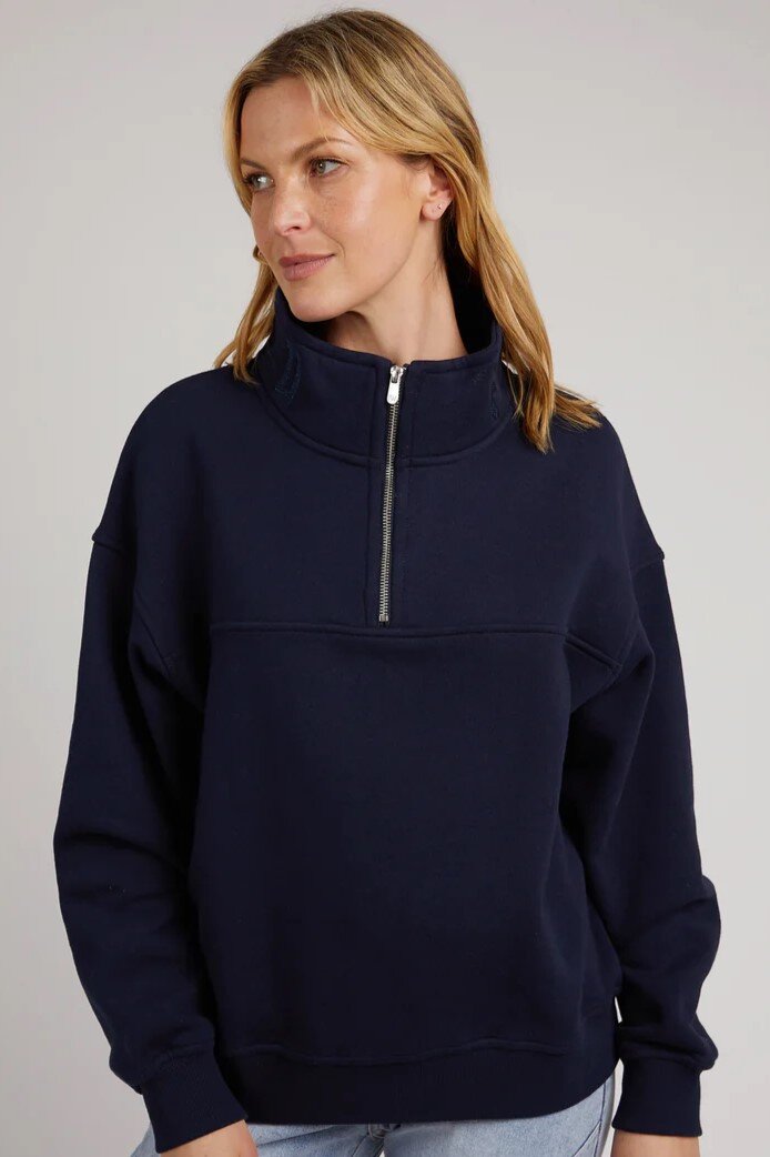 College Zip Crew (Navy) - Sweaters : Just Looking - Foxwood W24