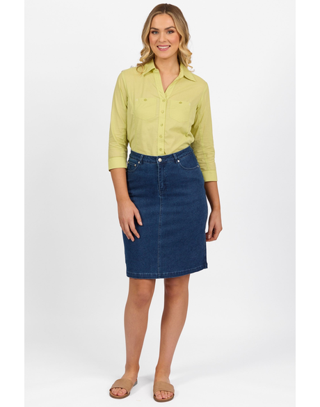 Printed Denim Skirt with Back Vent 