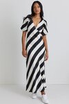Amora Black White Stripe SS Bias Midi Dress