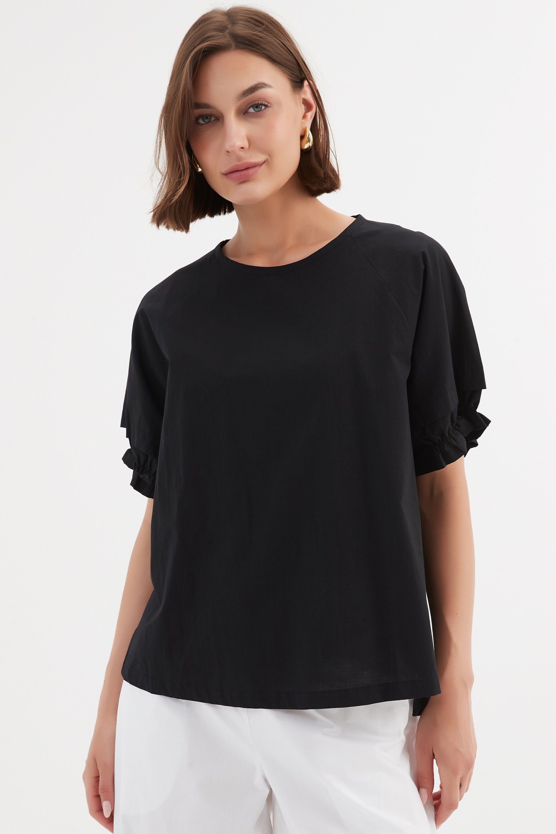 ruffle sleeve top black