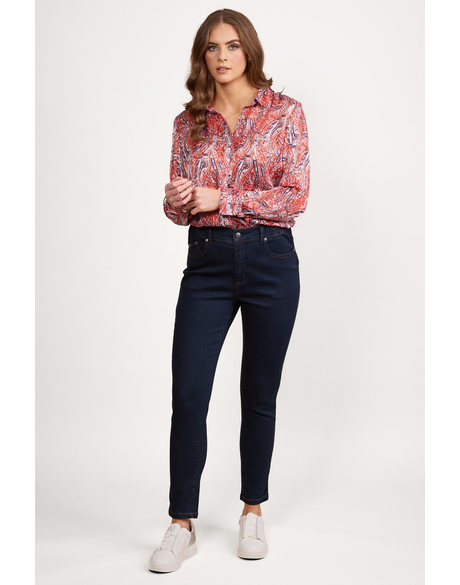 Skinny Leg Ankle Grazer Jean w/ Side Waistband Elastic