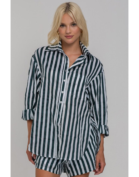 Two Makes One Shirt (White Black Green Stripe)