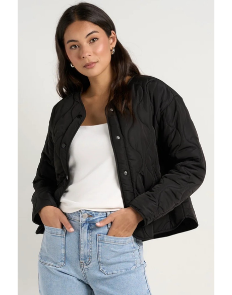 Apex Black Collarless Puffer Jacket