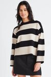 Gravity Black Stone Stripe Crew Neck Knit Jumper 