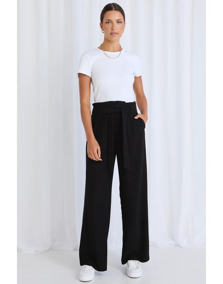Sydney Black Crepe Wide Leg Tie Belt Pant