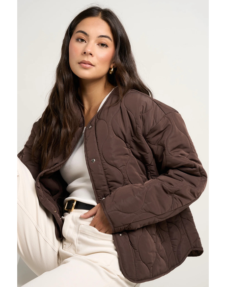 Apex Chocolate Collarless Puffer Jacket