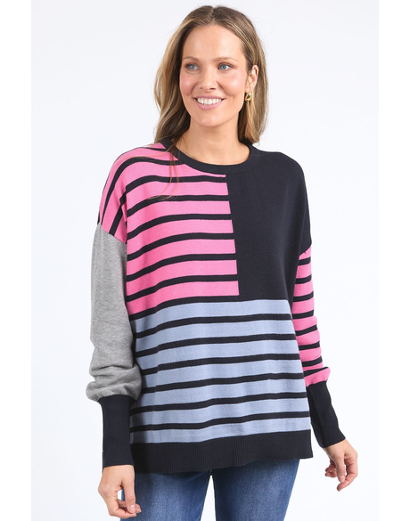 Effie Mixed Knit (Navy/Steel Blue/Pink Geranium)